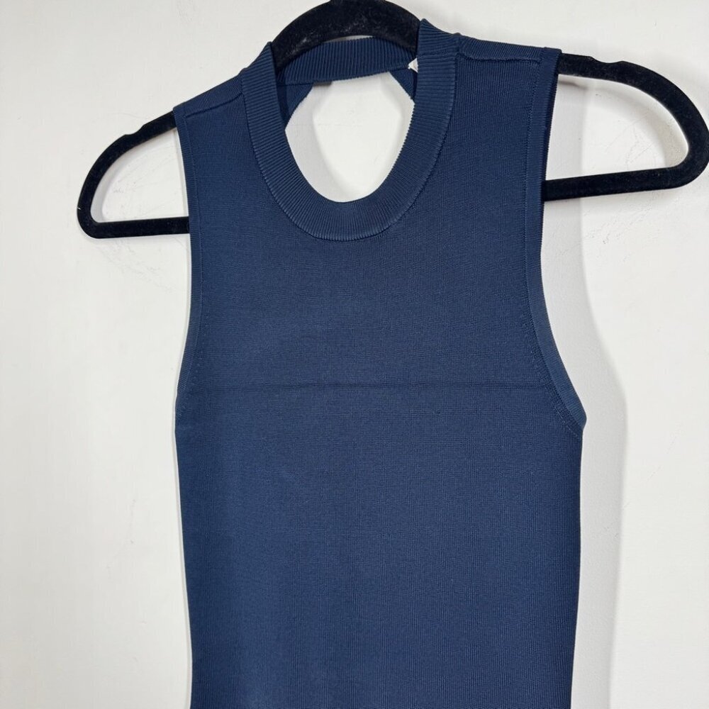 T Alexander Wang Navy Ribbed Sleeveless Bodycon Mini Dress Size S Cutout Back - Picture 3 of 15